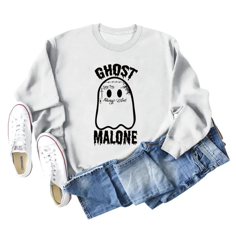 GHOST MALONE Ghost Halloween Letter Print Long-sleeved Sweatshirt