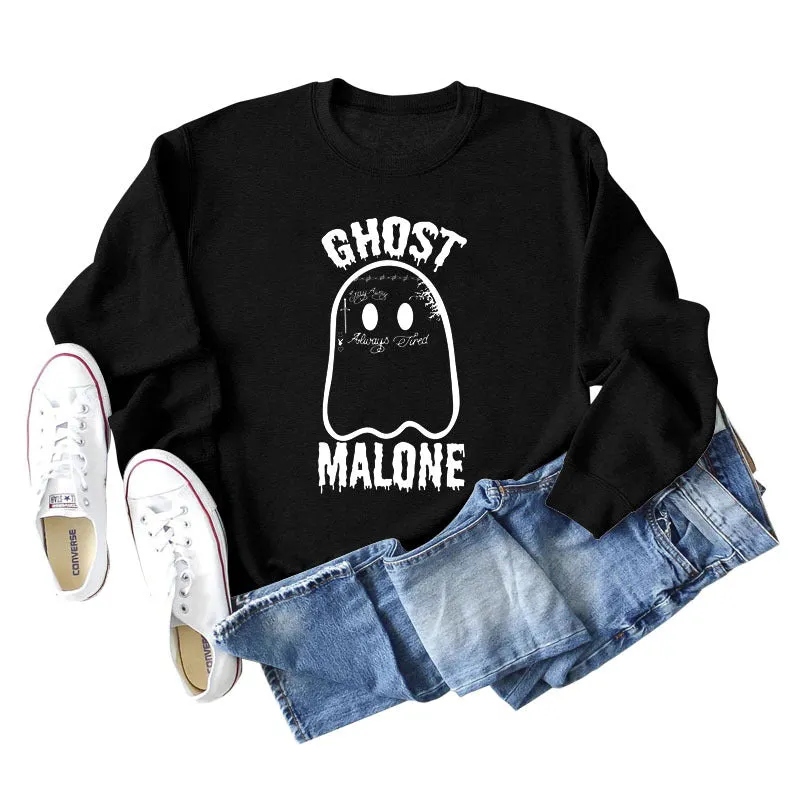 GHOST MALONE Ghost Halloween Letter Print Long-sleeved Sweatshirt