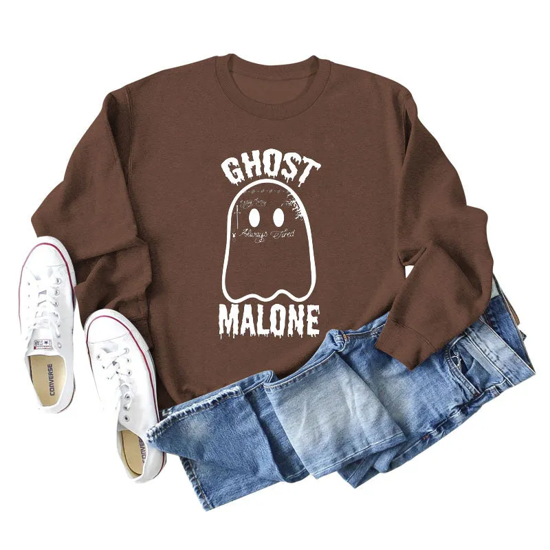 GHOST MALONE Ghost Halloween Letter Print Long-sleeved Sweatshirt