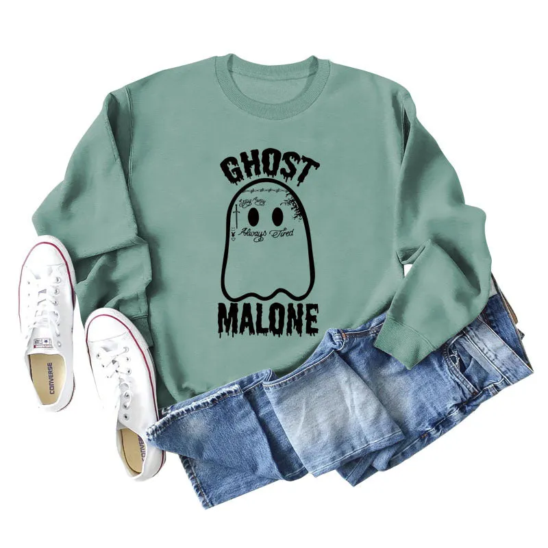 GHOST MALONE Ghost Halloween Letter Print Long-sleeved Sweatshirt