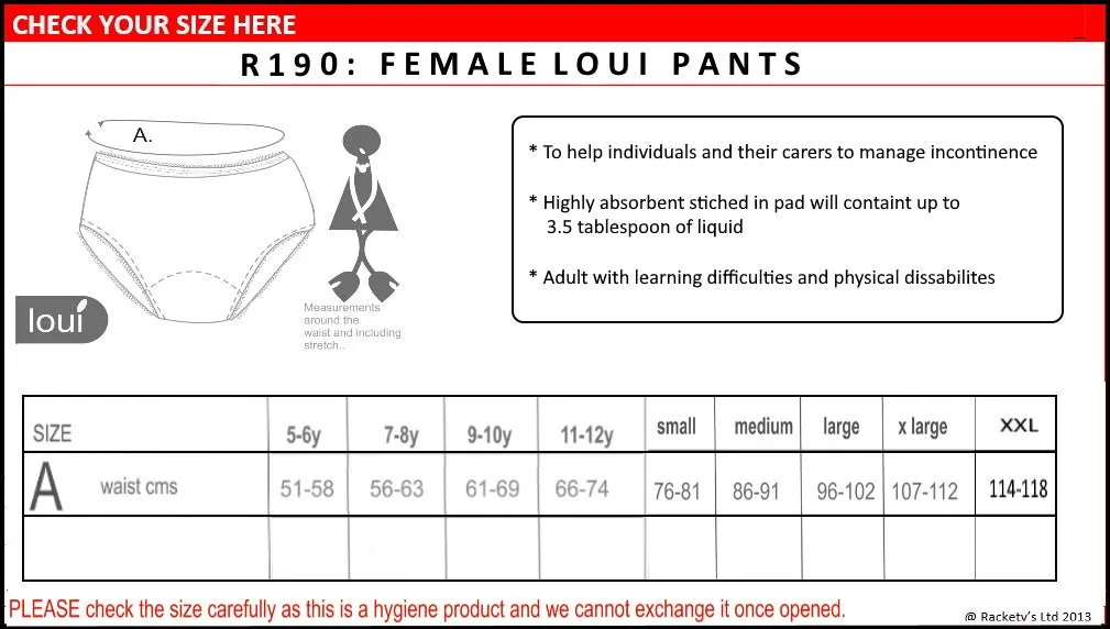 Girls Incontinence Pants - Age 5-6 - 3 Pack