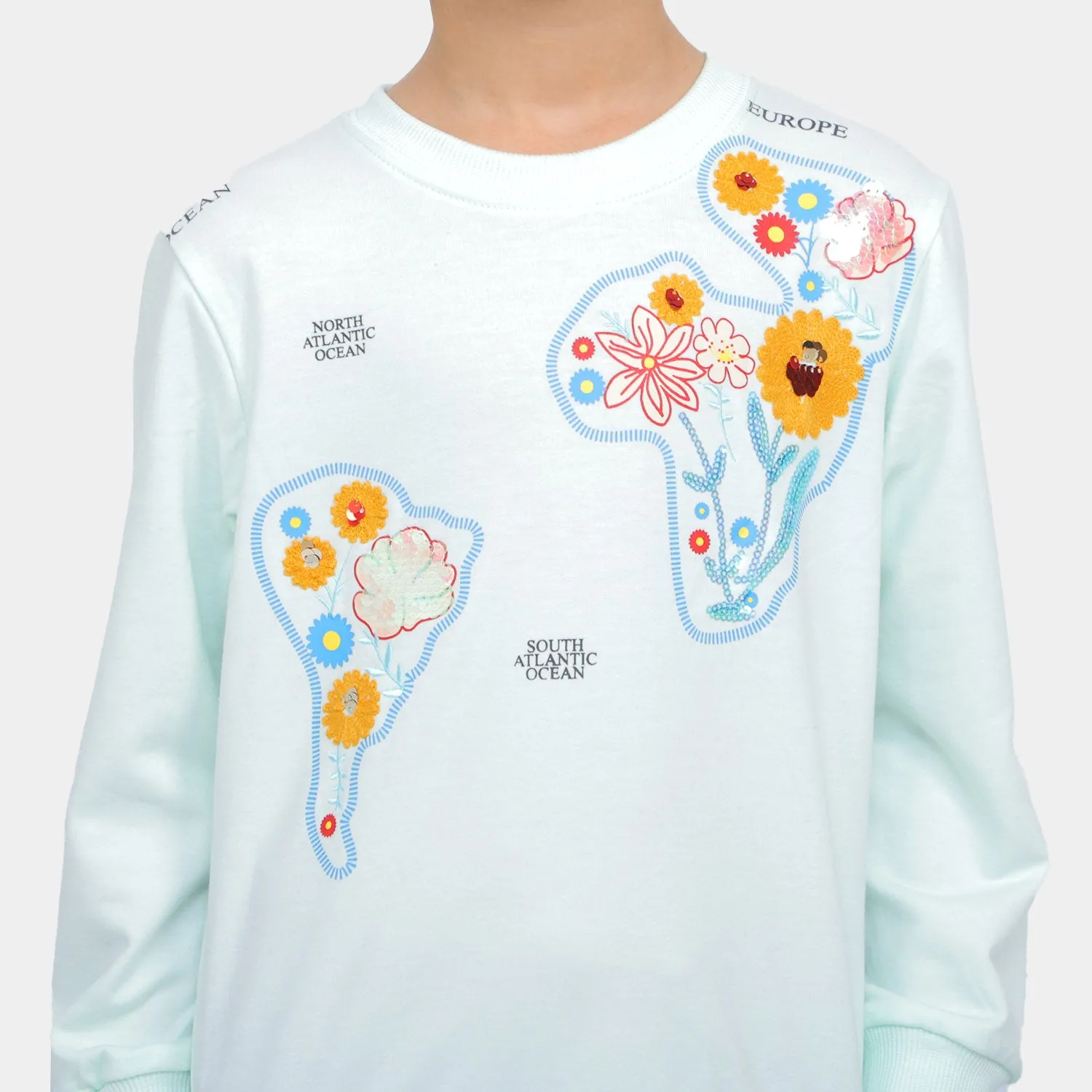 Girls Sweatshirt Flower- Sea Green