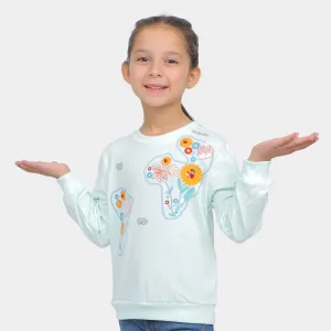 Girls Sweatshirt Flower- Sea Green