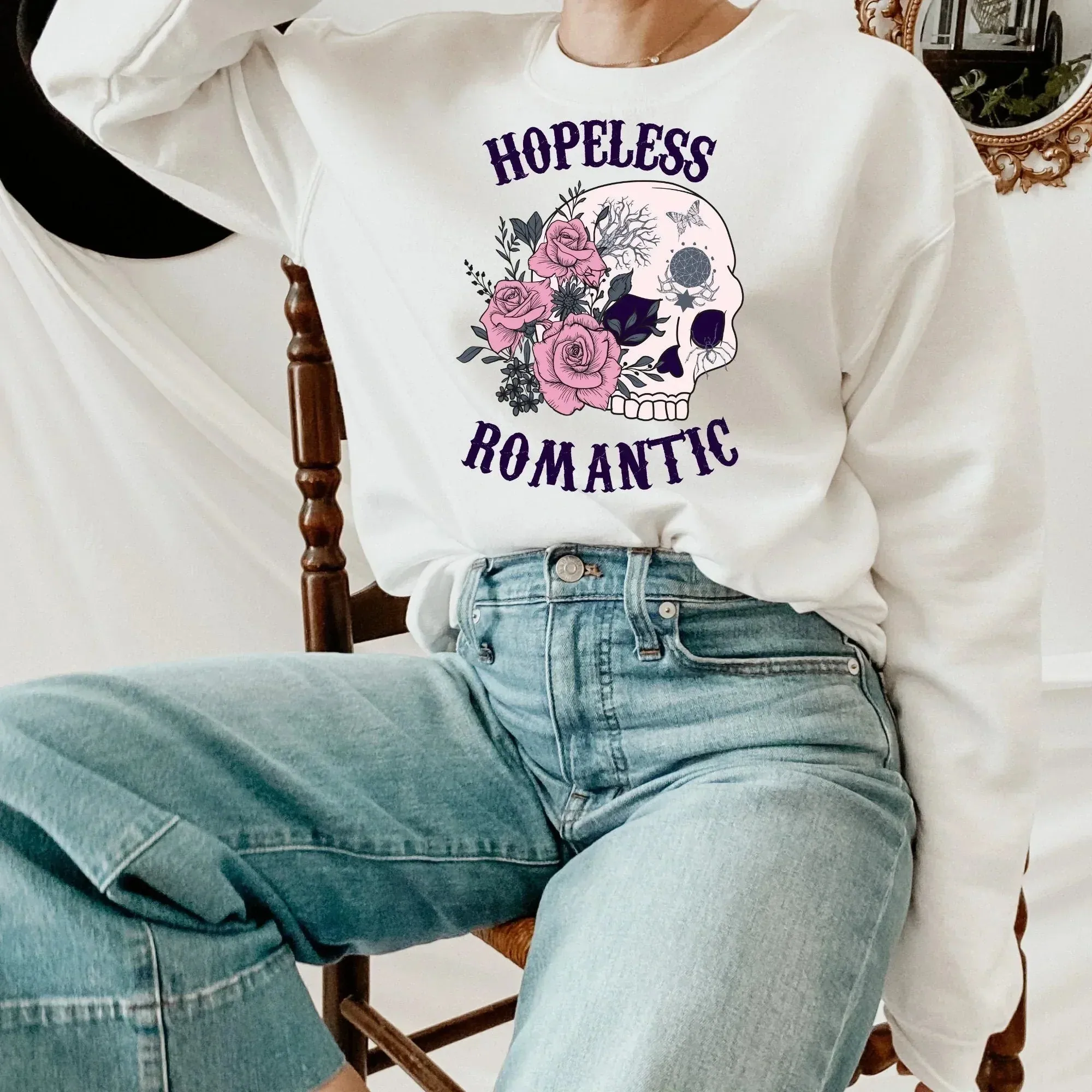 Gothic Shirt, Pastel Halloween Sweatshirt, Witchy Vibes, Skull Shirt Dead Roses Shirt, Magical Witch Shirt, Pastel Goth Style, EMO Tshirt