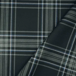 Gray-Blue-Multi Wool Polyester Plaid Twill Suiting Woven Fabric