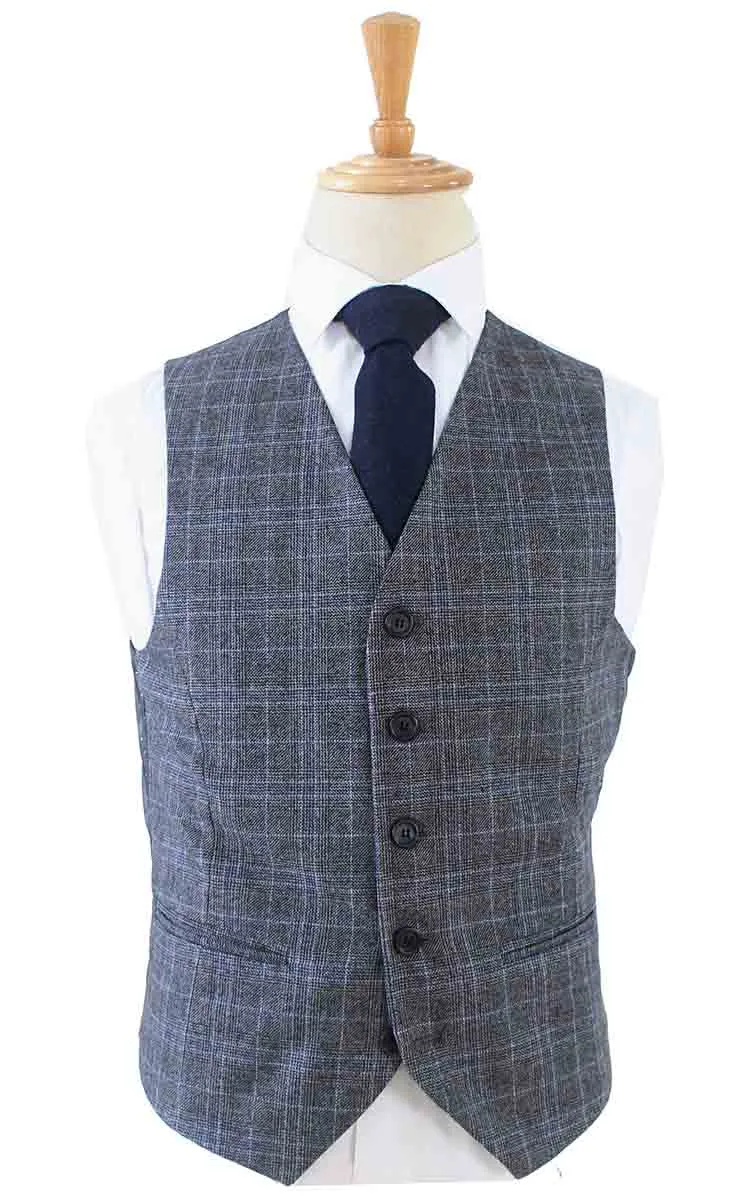 GREY PRINCE OF WALES OVERCHECK TWEED 3 PIECE SUIT