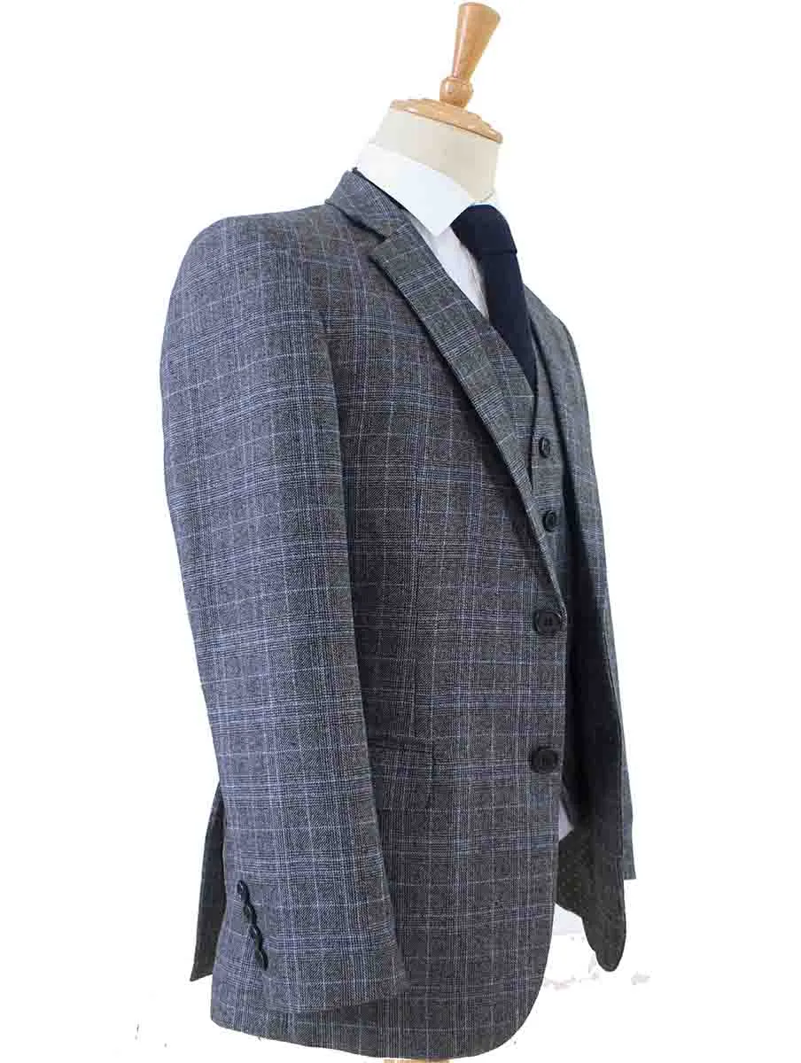 GREY PRINCE OF WALES OVERCHECK TWEED 3 PIECE SUIT