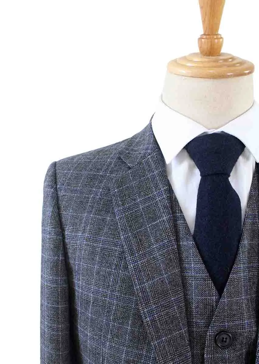 GREY PRINCE OF WALES OVERCHECK TWEED 3 PIECE SUIT