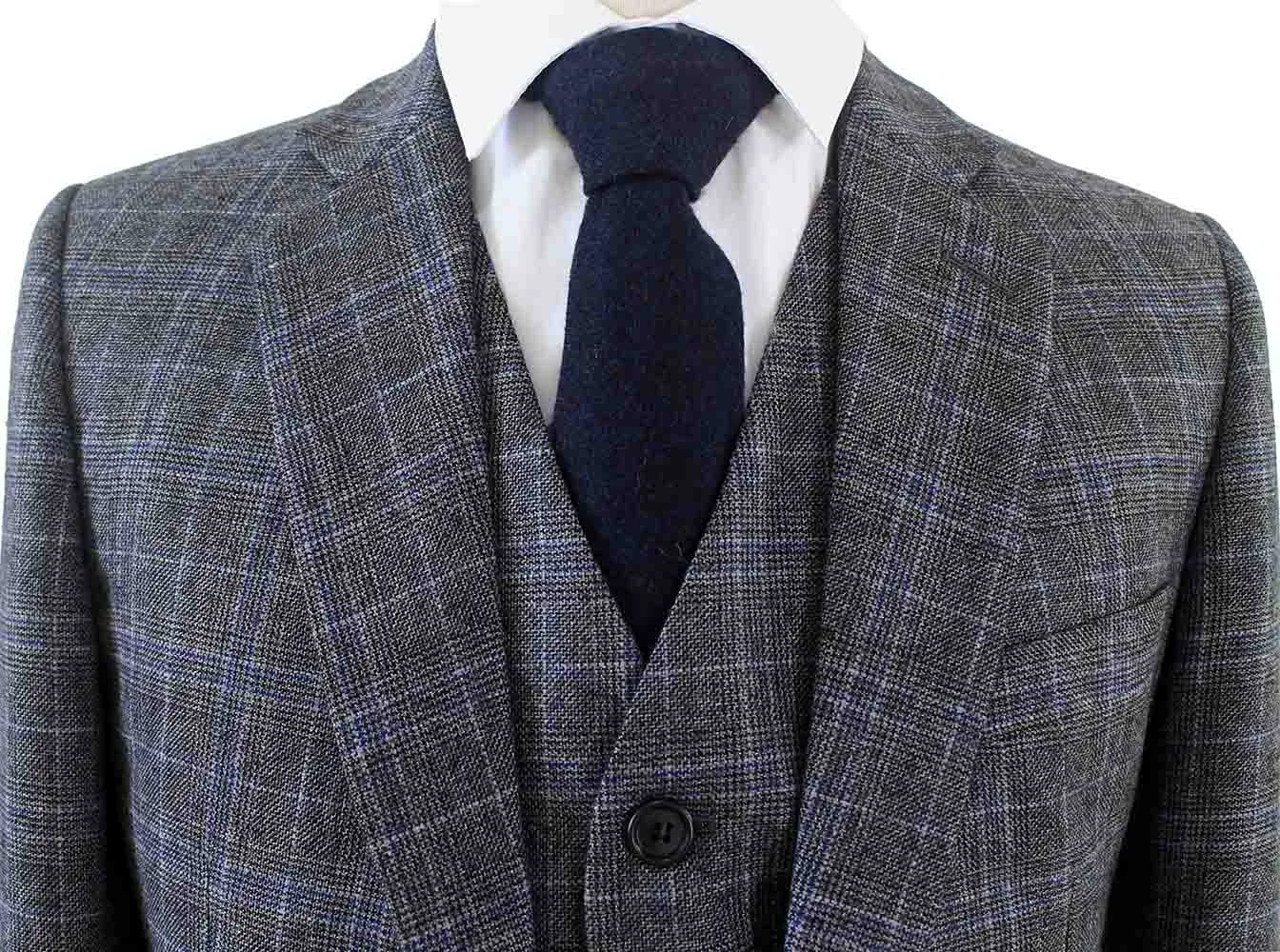 GREY PRINCE OF WALES OVERCHECK TWEED 3 PIECE SUIT