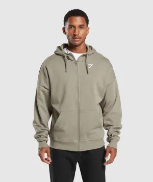 Gymshark Crest Oversized Zip Up Hoodie - Linen Brown