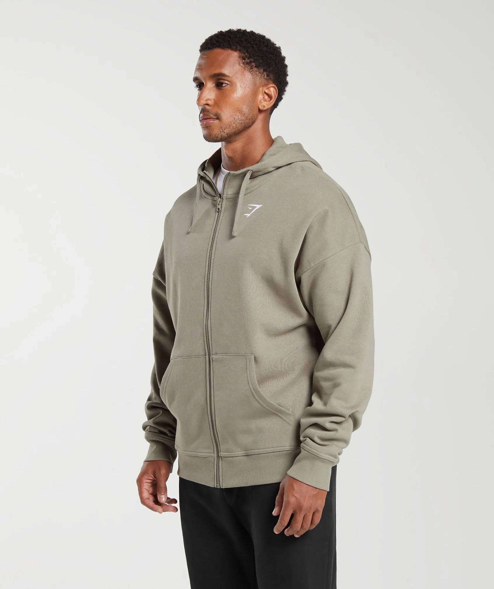 Gymshark Crest Oversized Zip Up Hoodie - Linen Brown