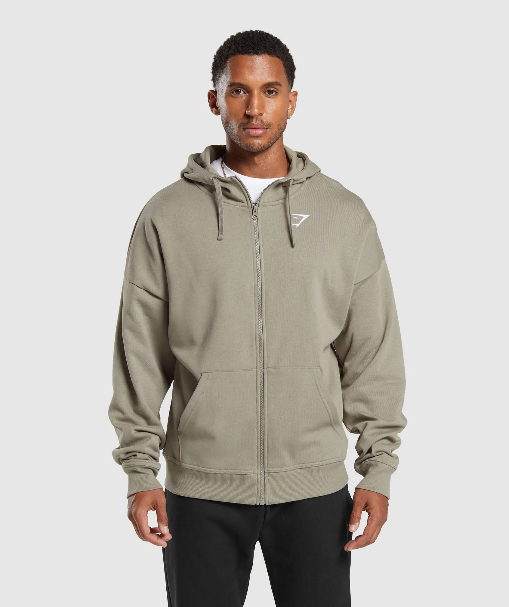 Gymshark Crest Oversized Zip Up Hoodie - Linen Brown