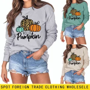 Hellp Pumpkin Pumpkin Halloween Letters Round Neck Large Size Long-sleeved Sweater Women