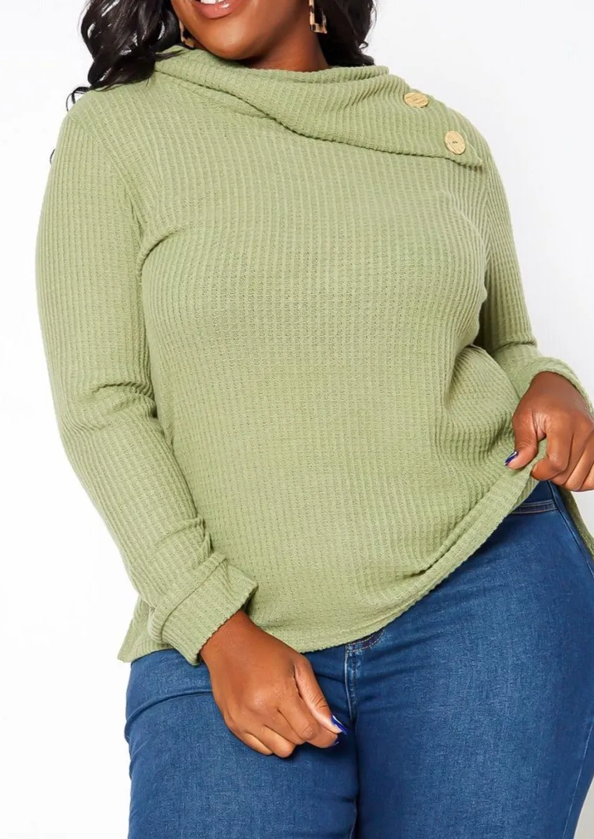 HI Curvy Plus Size Asymmetric Cowl Neck Sweater