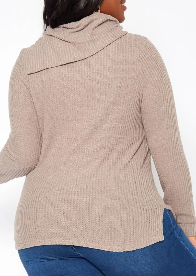 HI Curvy Plus Size Asymmetric Cowl Neck Sweater