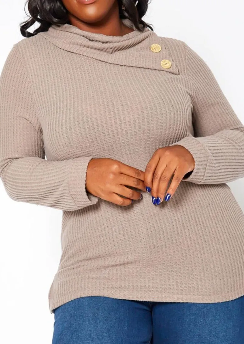 HI Curvy Plus Size Asymmetric Cowl Neck Sweater