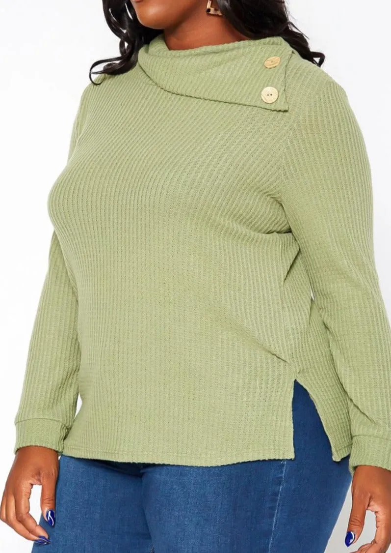 HI Curvy Plus Size Asymmetric Cowl Neck Sweater