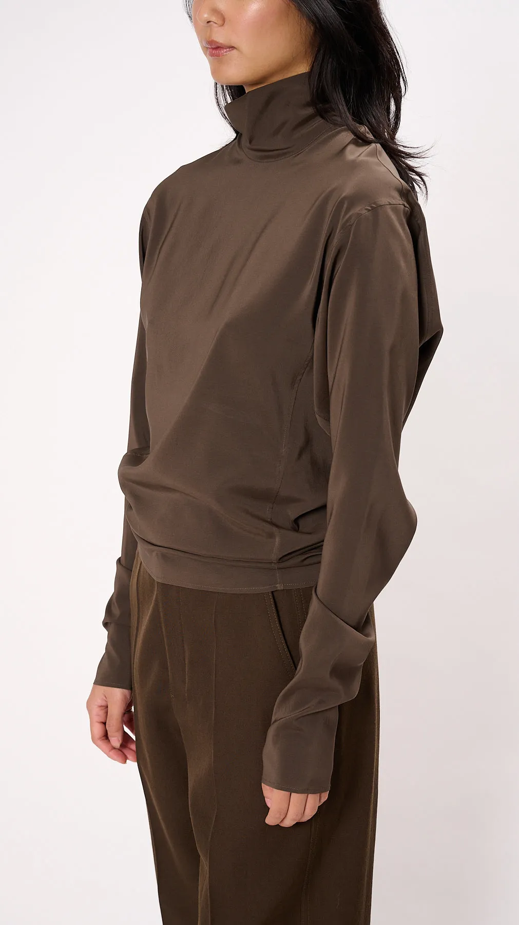 High Neck Soft Top in Kobicha Brown