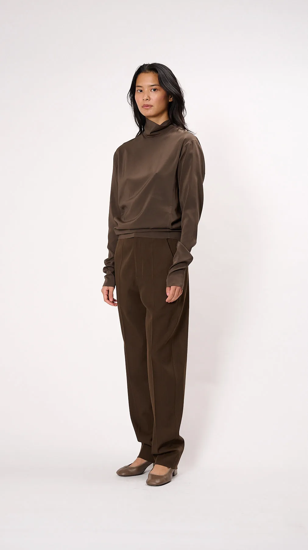 High Neck Soft Top in Kobicha Brown