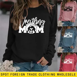 Large Long Sleeve Wrestling Mom Letter Fashion Round Neck Sweater