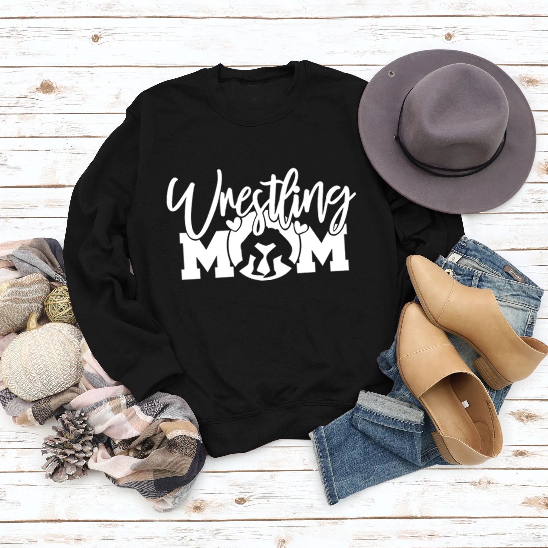 Large Long Sleeve Wrestling Mom Letter Fashion Round Neck Sweater