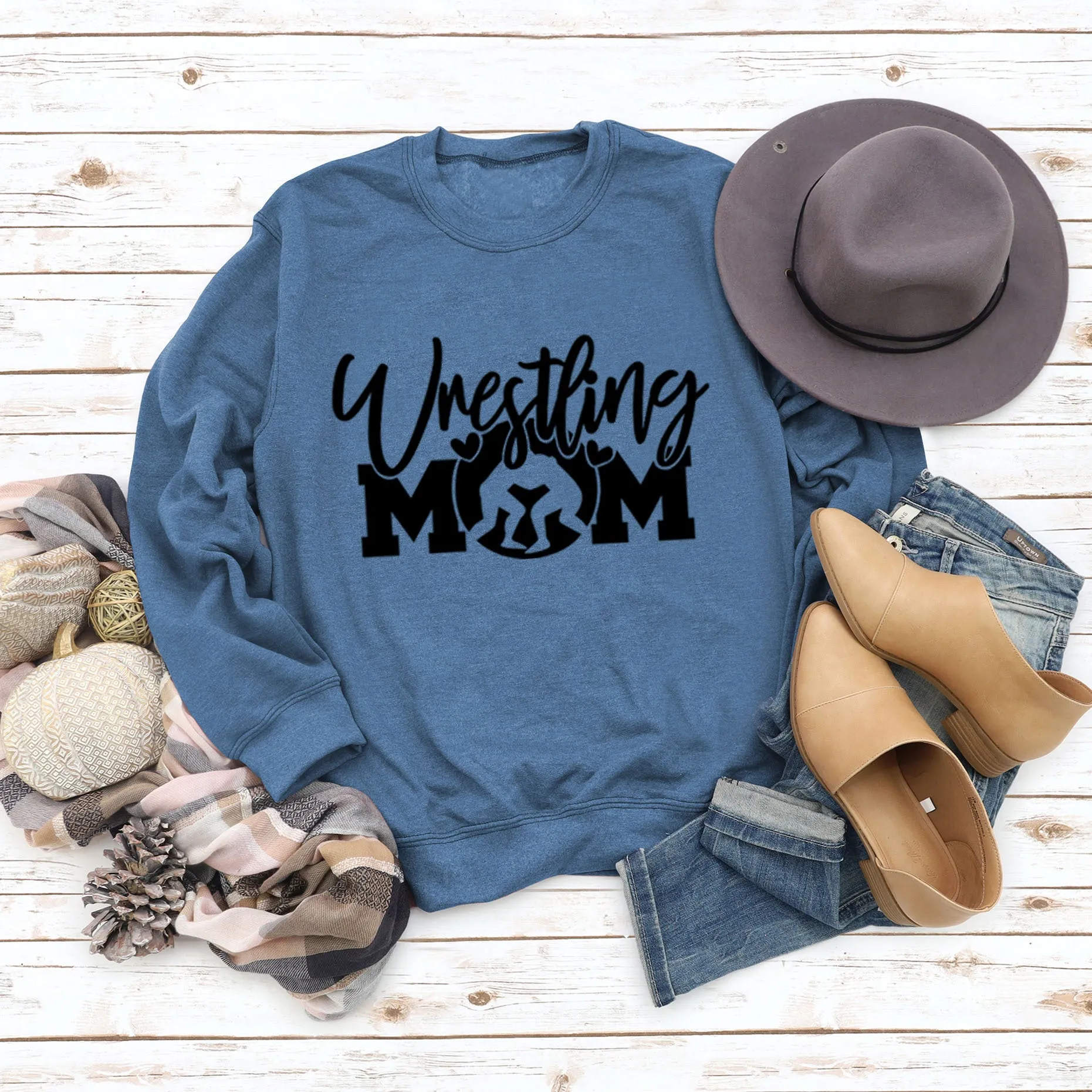 Large Long Sleeve Wrestling Mom Letter Fashion Round Neck Sweater