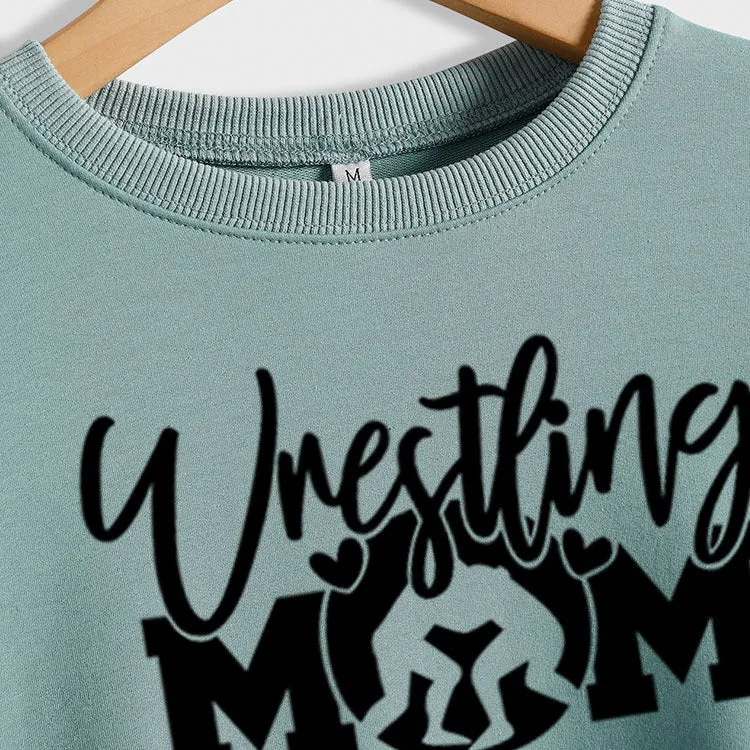 Large Long Sleeve Wrestling Mom Letter Fashion Round Neck Sweater