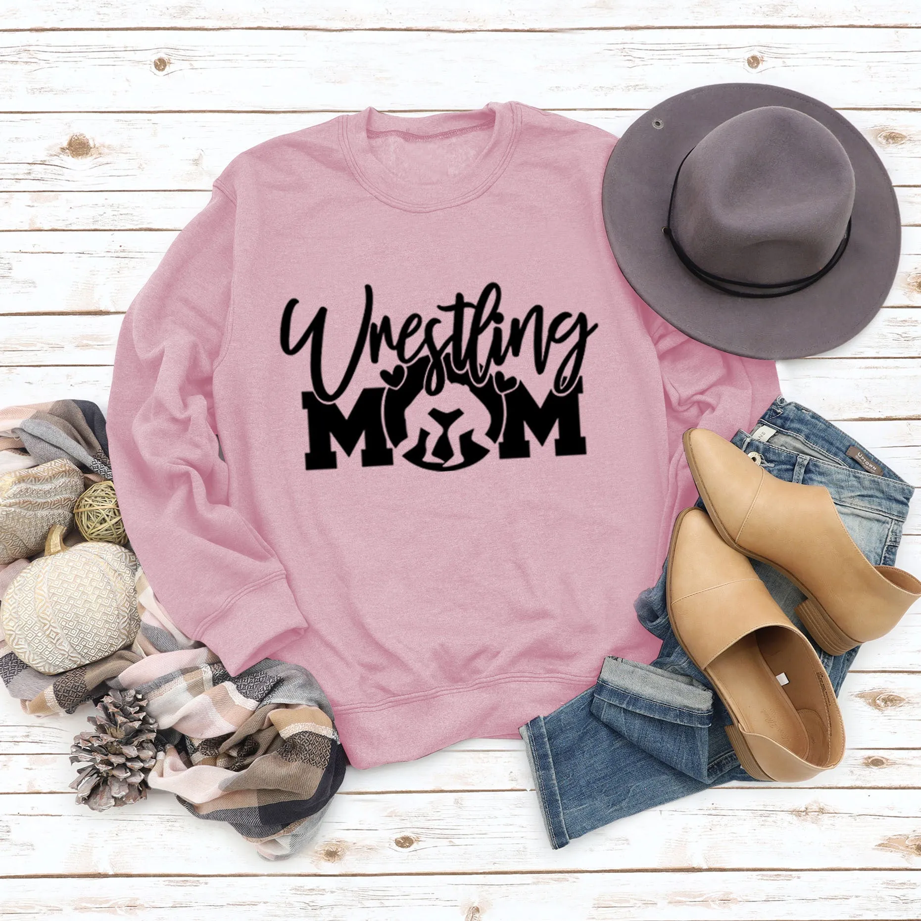 Large Long Sleeve Wrestling Mom Letter Fashion Round Neck Sweater