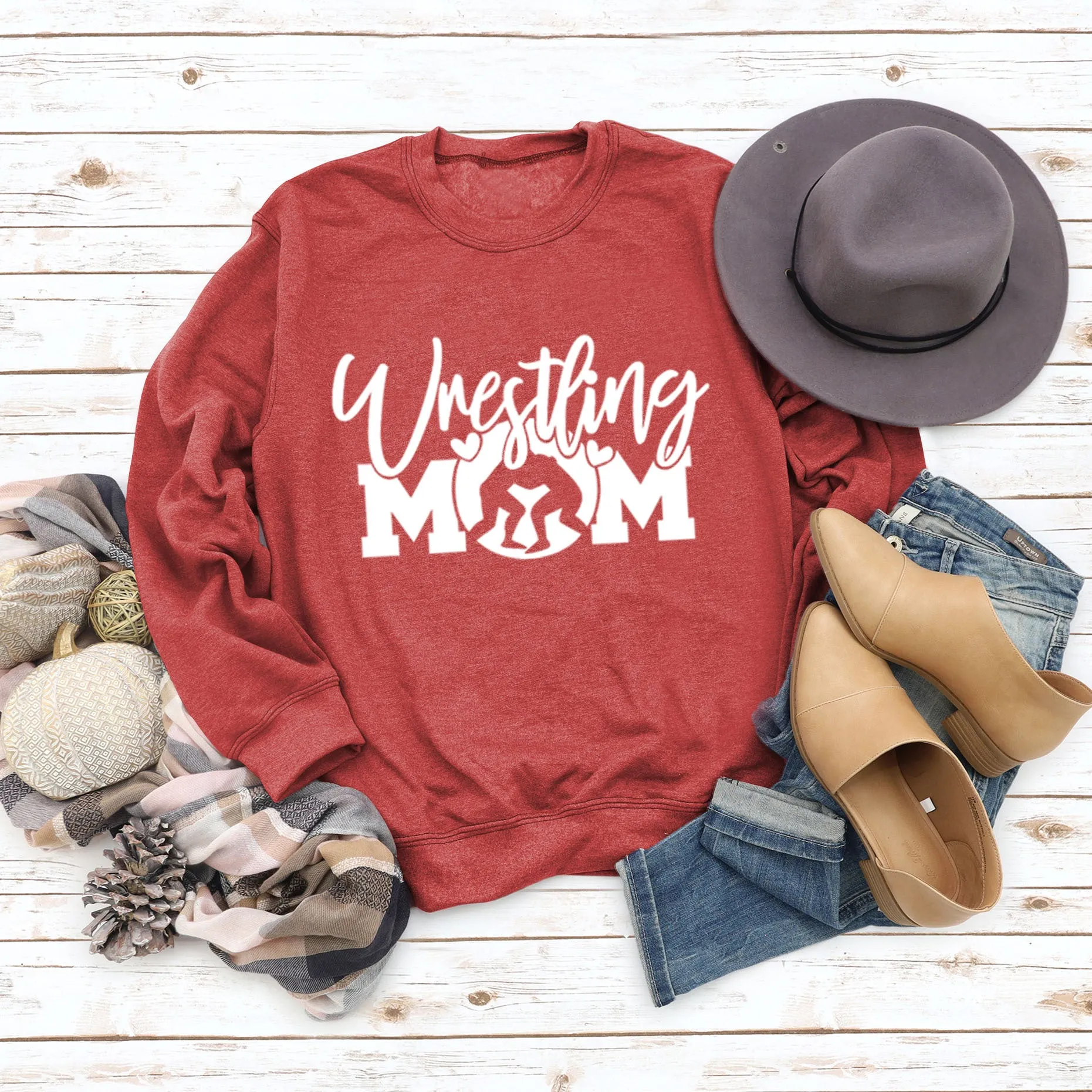 Large Long Sleeve Wrestling Mom Letter Fashion Round Neck Sweater