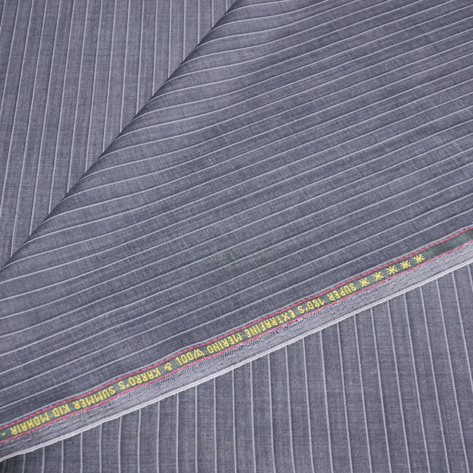 Medium Gray Stripe Super 130's Extrafine Merino Loro Piana Wool Fabric