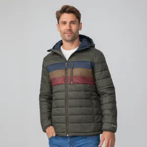 Men's Tri-Color Hooded Puffer Jacket