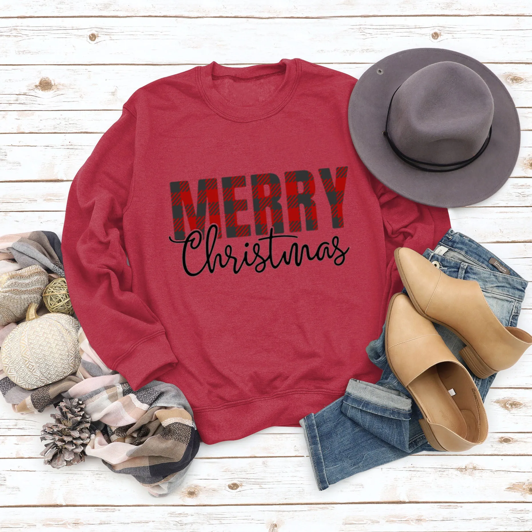 Merry Christmas Fashion Letter Autumn Winter Long Sleeve Women's Sweatshirt