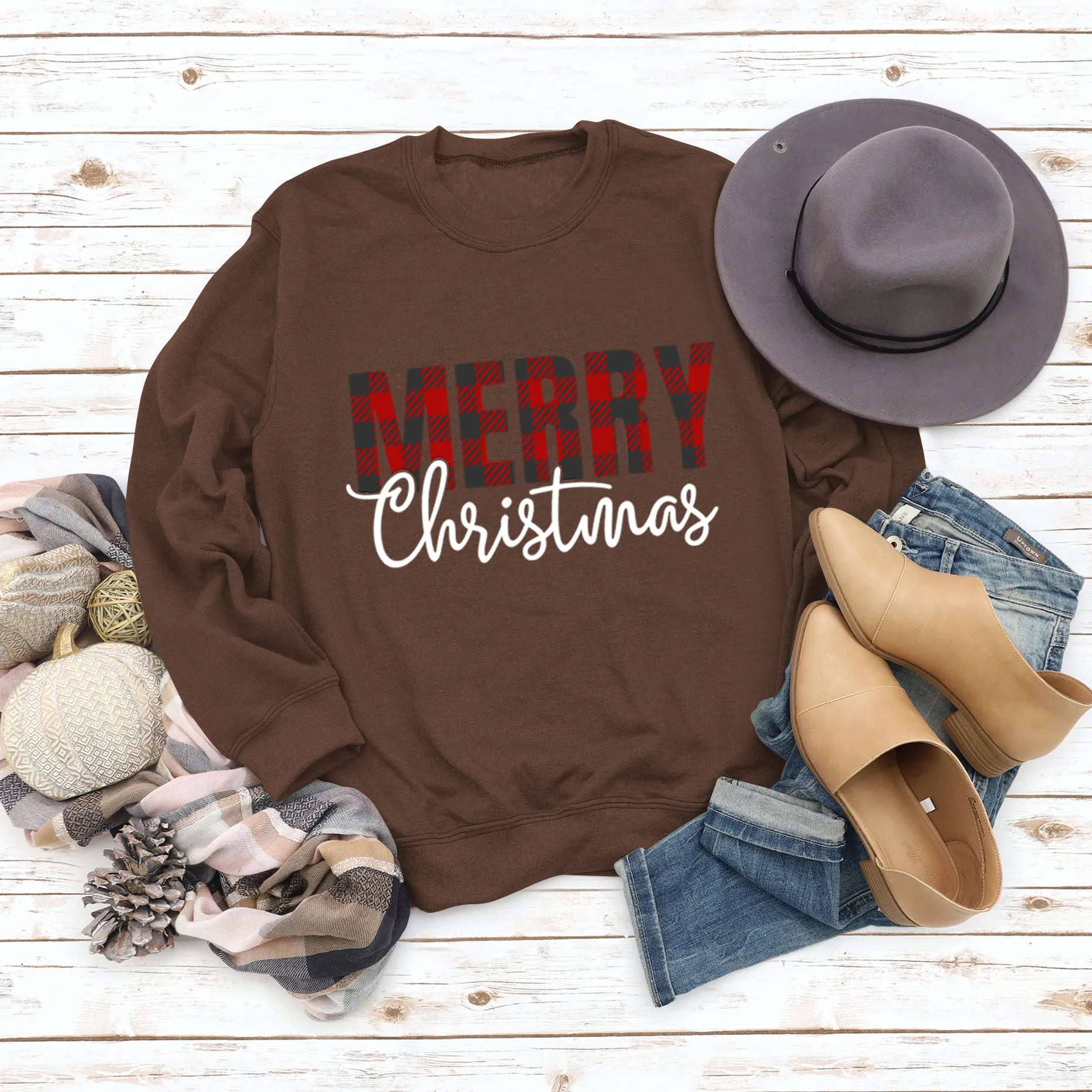 Merry Christmas Fashion Letter Autumn Winter Long Sleeve Women's Sweatshirt