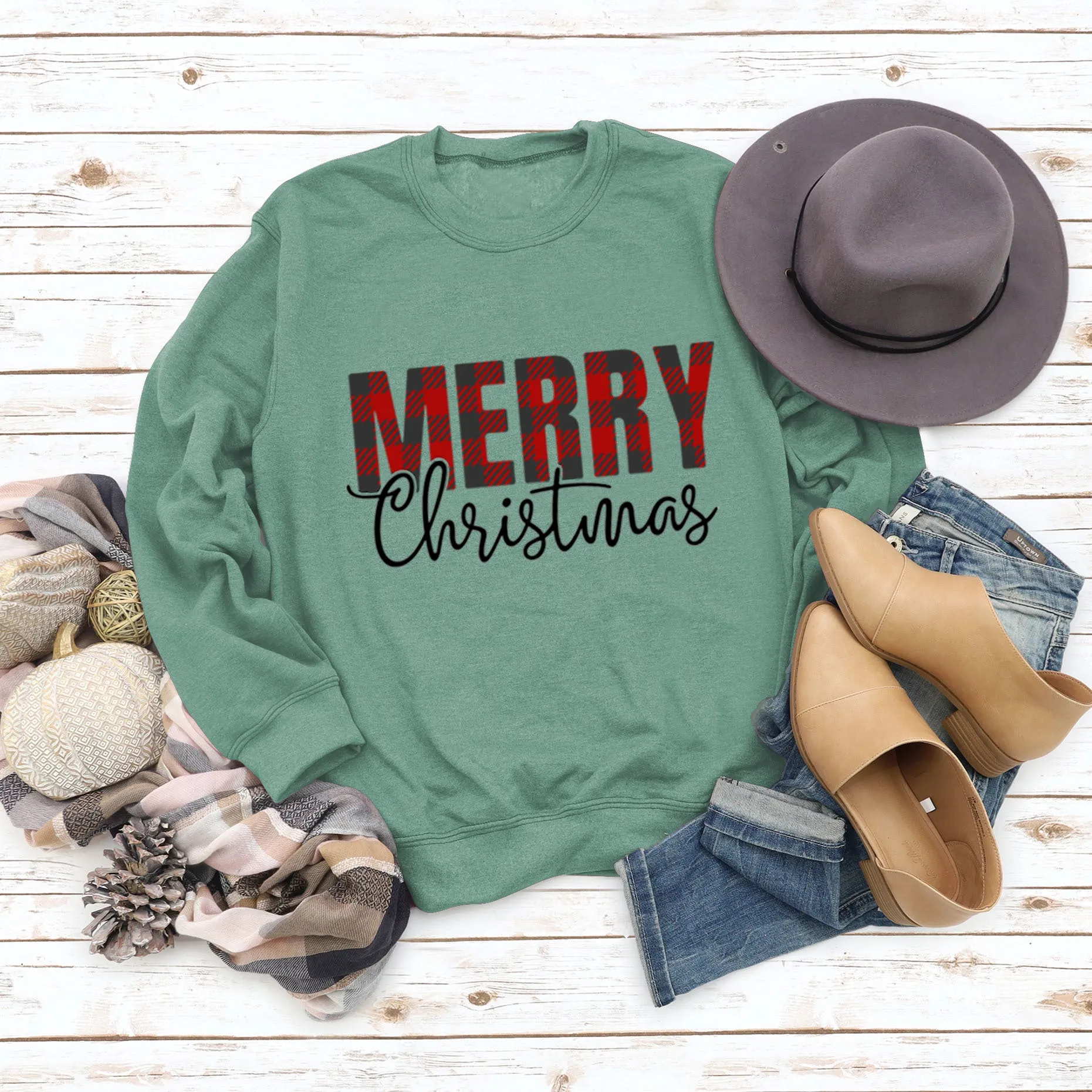 Merry Christmas Fashion Letter Autumn Winter Long Sleeve Women's Sweatshirt