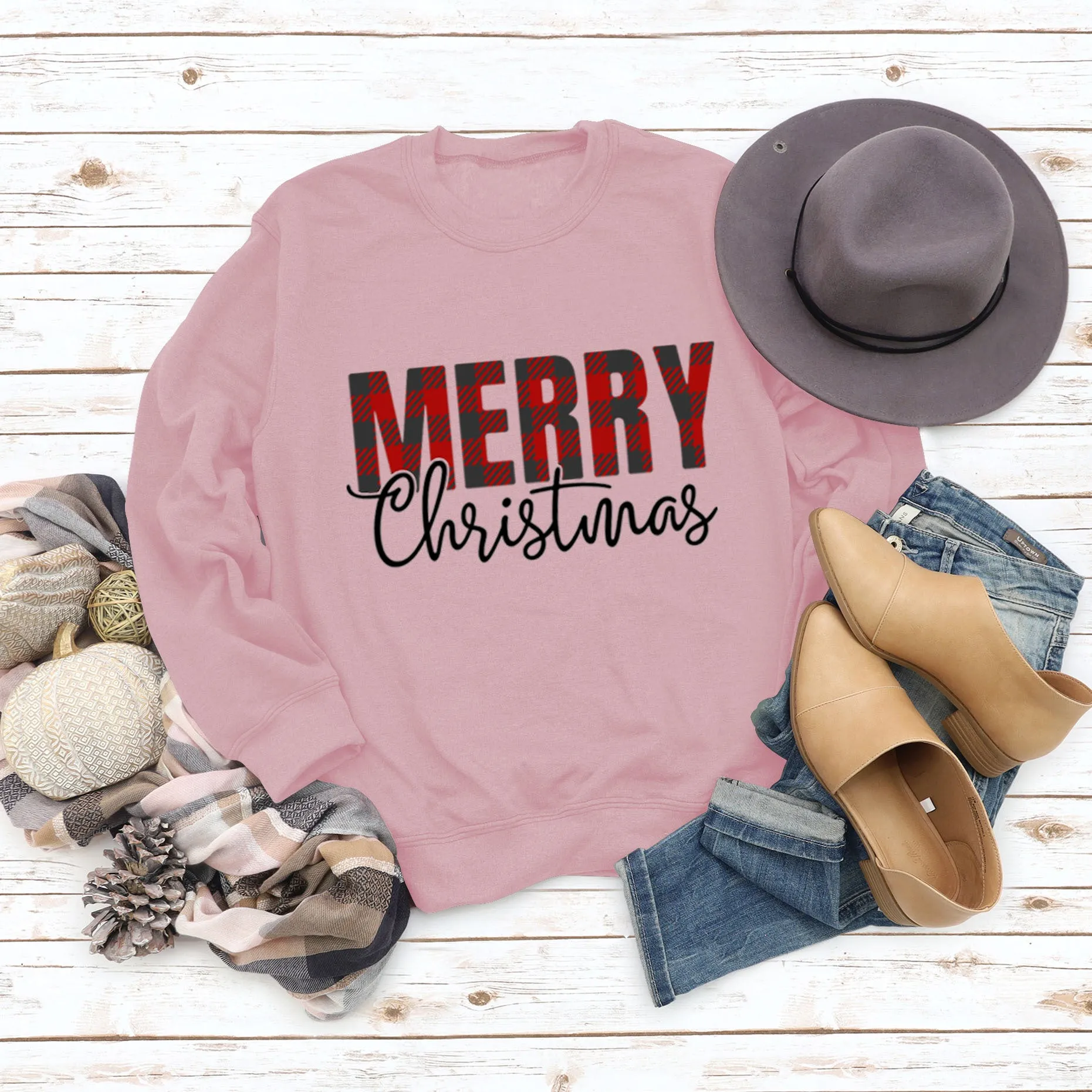 Merry Christmas Fashion Letter Autumn Winter Long Sleeve Women's Sweatshirt