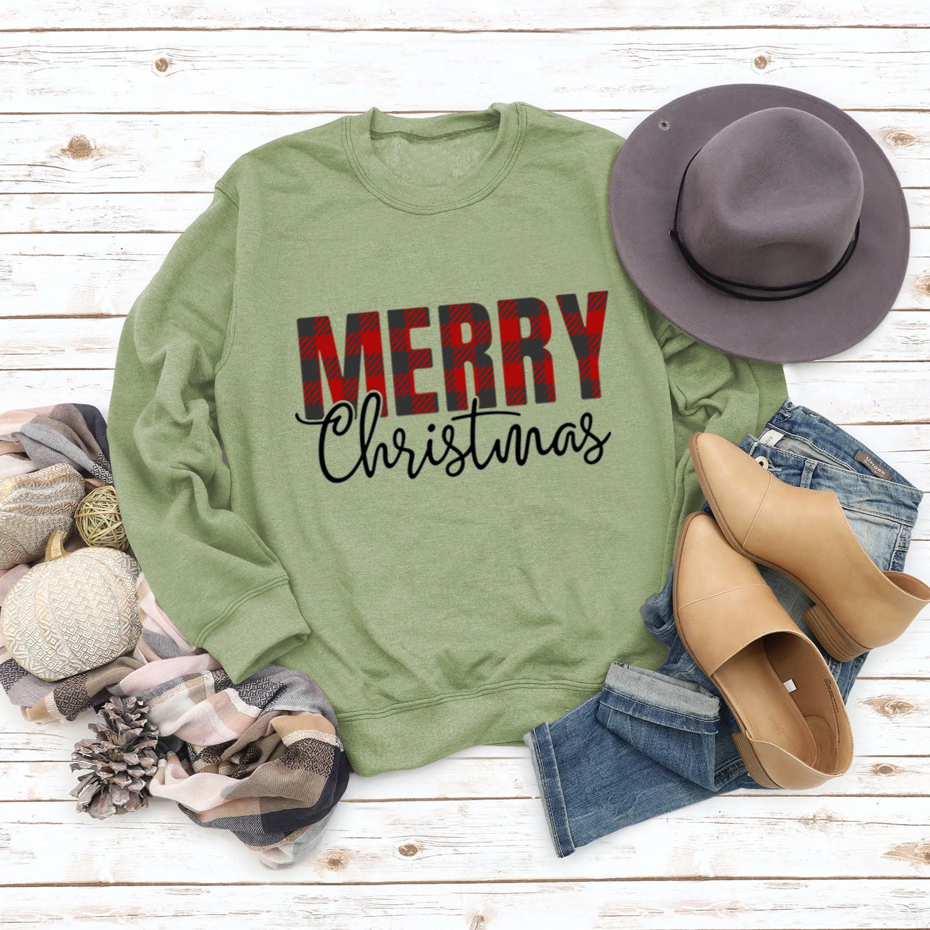 Merry Christmas Fashion Letter Autumn Winter Long Sleeve Women's Sweatshirt