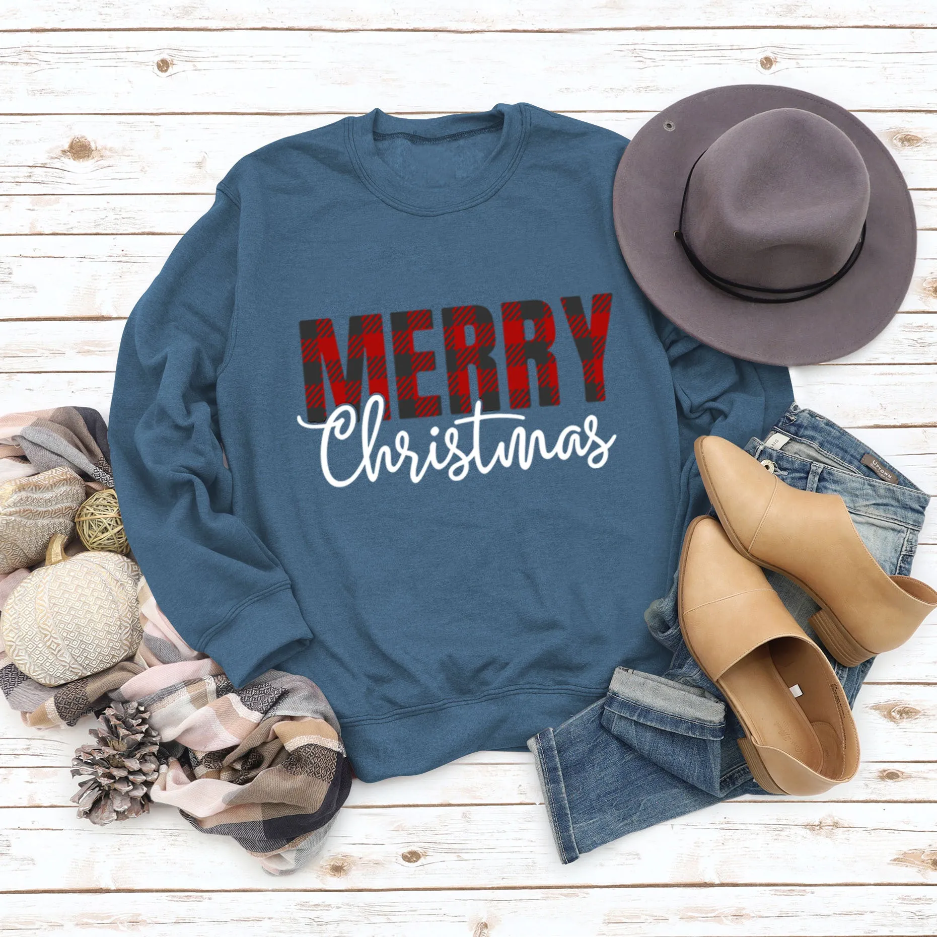 Merry Christmas Fashion Letter Autumn Winter Long Sleeve Women's Sweatshirt