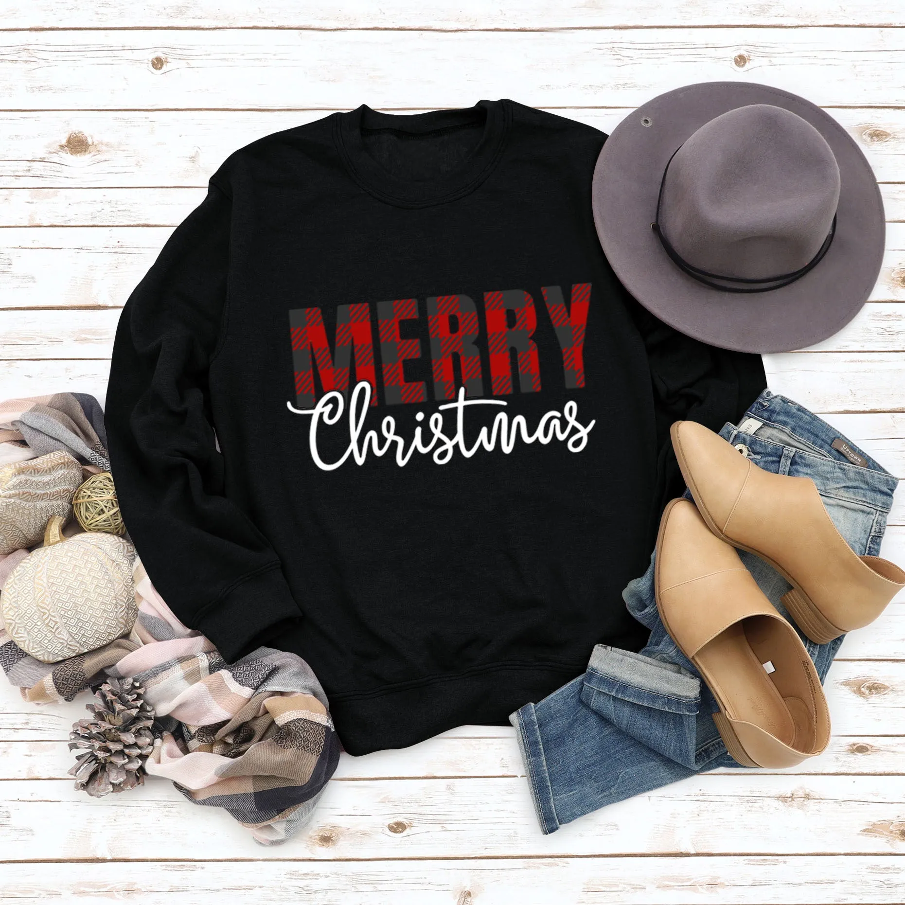 Merry Christmas Fashion Letter Autumn Winter Long Sleeve Women's Sweatshirt