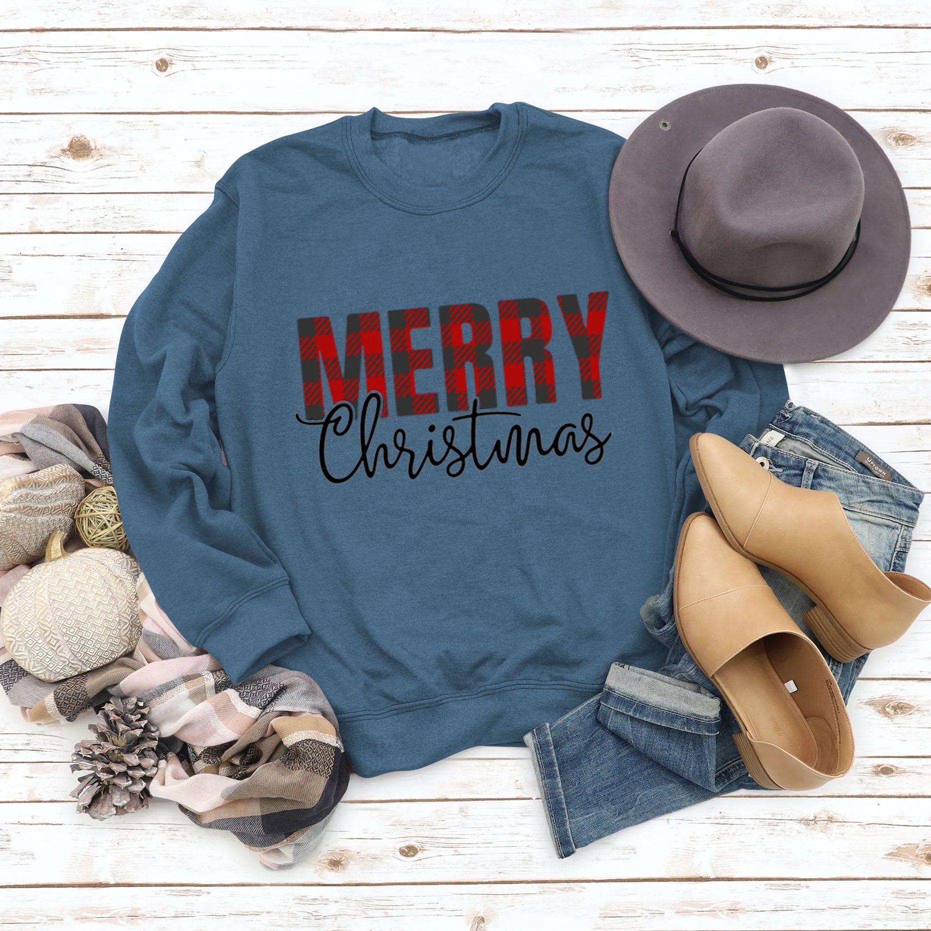 Merry Christmas Fashion Letter Autumn Winter Long Sleeve Women's Sweatshirt