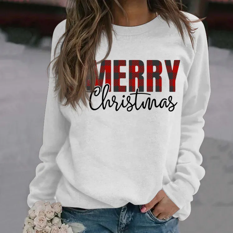 Merry Christmas Fashion Letter Autumn Winter Long Sleeve Women's Sweatshirt