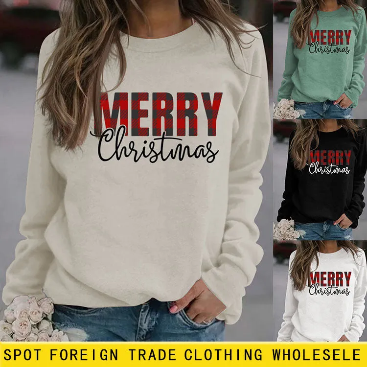 Merry Christmas Fashion Letter Autumn Winter Long Sleeve Women's Sweatshirt