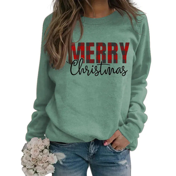 Merry Christmas Fashion Letter Autumn Winter Long Sleeve Women's Sweatshirt