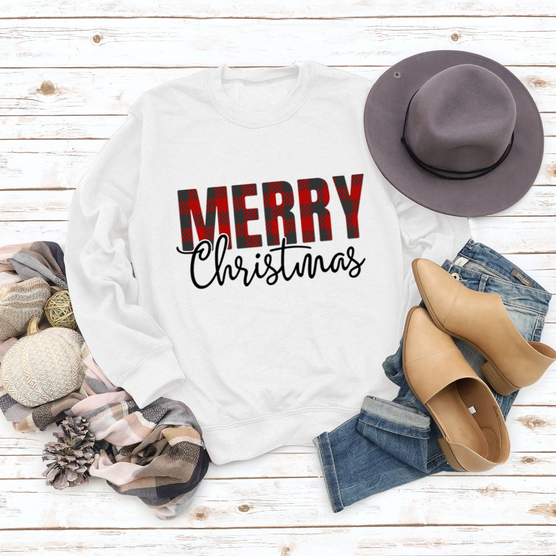 Merry Christmas Fashion Letter Autumn Winter Long Sleeve Women's Sweatshirt