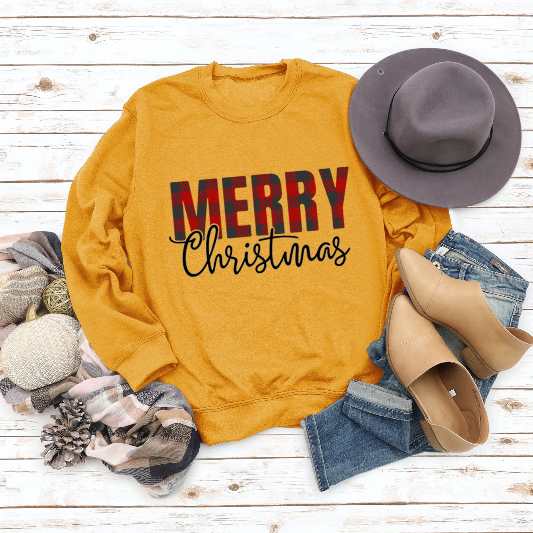 Merry Christmas Fashion Letter Autumn Winter Long Sleeve Women's Sweatshirt