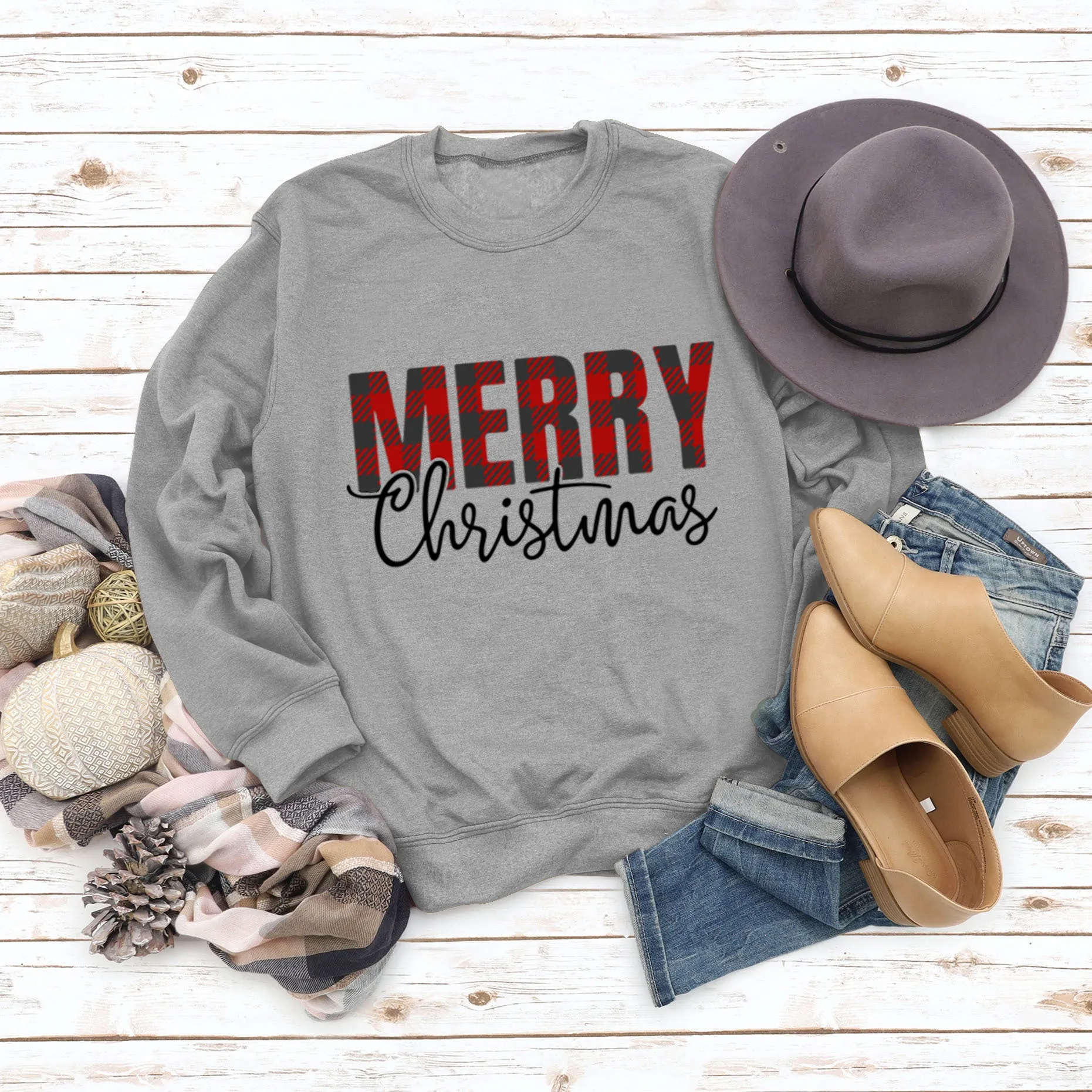 Merry Christmas Fashion Letter Autumn Winter Long Sleeve Women's Sweatshirt