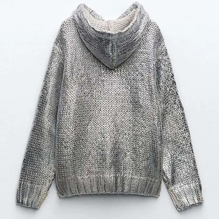 Metal Pattern Round Neck Hooded Sweatshirt