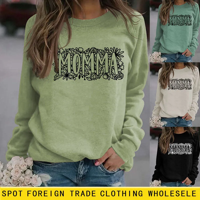 MOMMA Plant Flower Letters Long Sleeve Loose Sweater