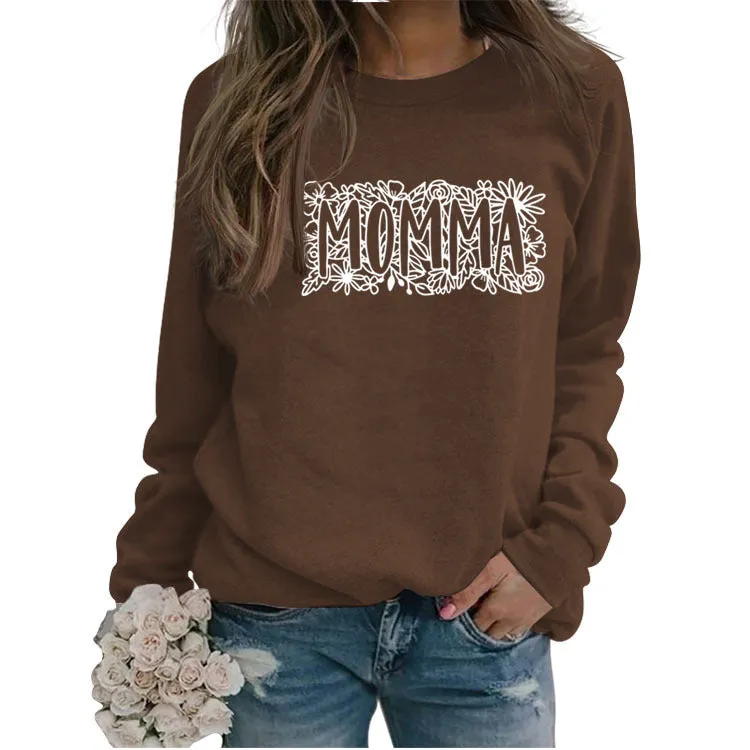 MOMMA Plant Flower Letters Long Sleeve Loose Sweater