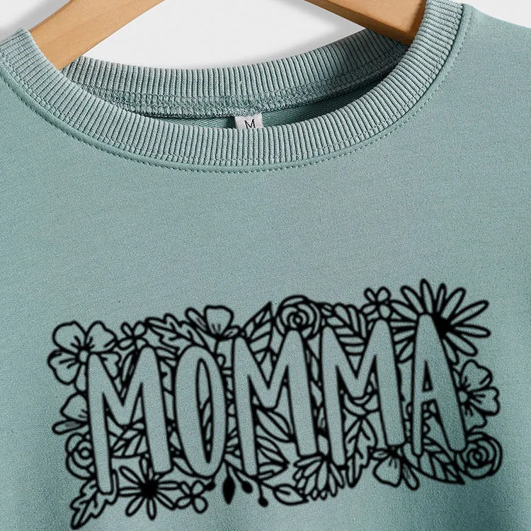 MOMMA Plant Flower Letters Long Sleeve Loose Sweater