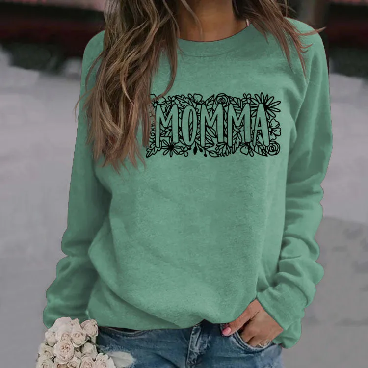 MOMMA Plant Flower Letters Long Sleeve Loose Sweater